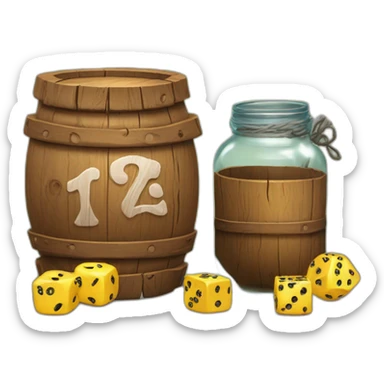 a wood tavern sign with a jar and a twenty sided dice sticker