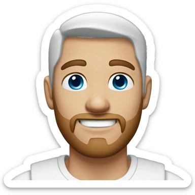 A guy with blue eyes, light white skin, shaved brown hair under 0.5, a little beard on his chin, wearing a white T-shirt, a silver earring piercing with a cross on one ear. sticker