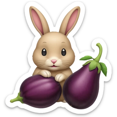 Un lapin beige avec une aubergine sur la tête sticker