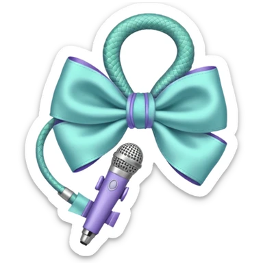 A pastel blue bow with a pastel a pastel green snake at the top of one side and a pastel purple microphone on the bottom of the other side of the bow sticker