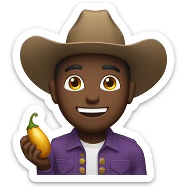 Happy cowboy eating the eggplant emoji sticker