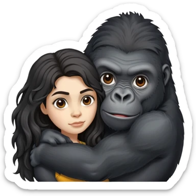 Gorilla with a beautiful girl holding it The girl has a wheatish complexion, her eyebrows are thick, arched, and not tangled. Her hair is long, black, and wavy. sticker
