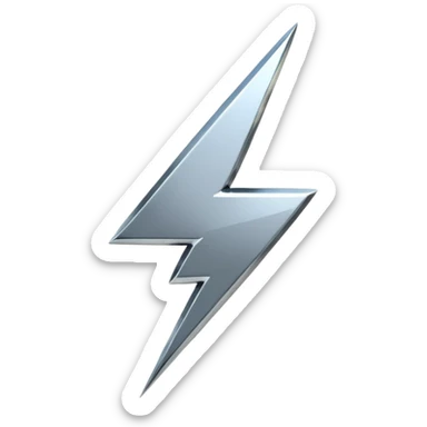 A lightning bolt emoji made of polished silver chrome, sharp yet rounded edges, glossy metallic surface, soft reflections, minimal futuristic design, iOS emoji style, centered, clean white background sticker