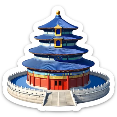Temple of Heaven in Beijing, circular blue roof temple, ancient Chinese religious building, emoji style sticker