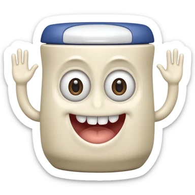 cartoonish toilet creature with a grinning face, big eyes, and hands. sticker