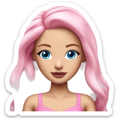 a beautiful girl with fair skin, blue eyes and long soft pink hair, with pink lipstick on her lips. looks like full length barbie with legs sticker
