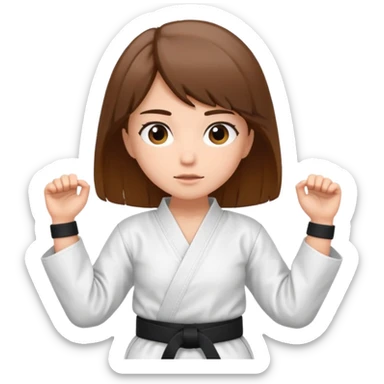 Ragazza castana che pratica karate, ha la cintura nera ed io tradizionale kimono bianco del karate, tira un calcio laterale oppure un pugno oppure è in posizione di guardia sticker