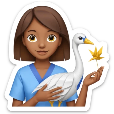 happy-african-young-girl-with-brown-hair-in-a-white-kanga-shirt-holds-an-origami-yellow-and-blue-crane sticker