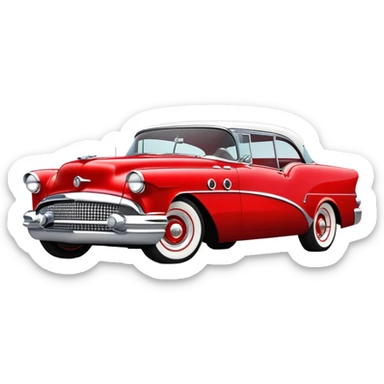 hot rod inspired by a 1956 Buick Century, vibrant color scheme, classic red with chrome and whitewall tires sticker