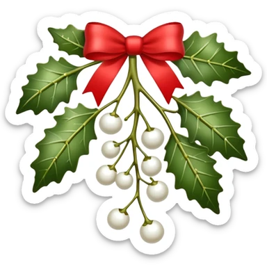 mistletoe with white berries and with red ribbon sticker