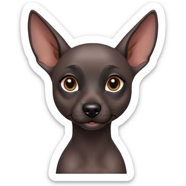 Cinematic Cute Xoloitzcuintle dog Portrait Emoji, Head tilted playfully and inquisitively, featuring smooth, hairless ebony skin with distinctive, artistic wrinkles, round, sparkling dark eyes filled with curiosity, Simplified yet irresistibly adorable features, highly detailed, glowing with a warm, friendly glow, high shine, affectionate and spirited, stylized with a touch of whimsy, bright and endearing, soft glowing outline, capturing the essence of a mischievous yet loving companion, so playful it feels like it could trot out of the screen and into your arms! sticker