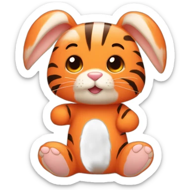 cute orange bunny with floppy ears and tiger stripes and bear fur sticker