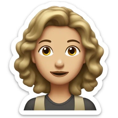 La imagen muestra a una mujer con cabello castaño oscuro recogido y un mechón suelto. Tiene una expresión suave y amigable, con ojos verdes destacados y mejillas ligeramente sonrojadas sticker