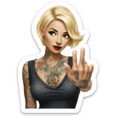 Blonde elegant women, her Body Covered with Tattoos, POINTING YOU with her HAND , Hyper realistic sticker