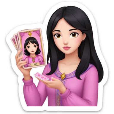 black hair girl with pink pink tarot cards sticker