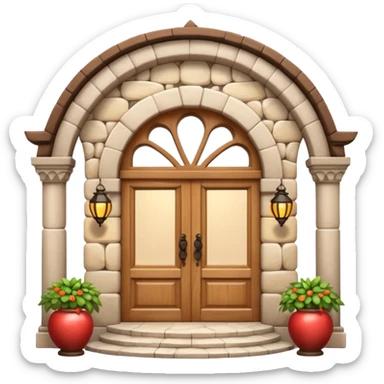 3D Apple-style emoji of a full traditional Turkish han. Rounded stone building with arched wooden doors and windows, small courtyard, fountain, arches, and hanging lanterns. Glossy, smooth, soft shadows, clean white background.






 sticker