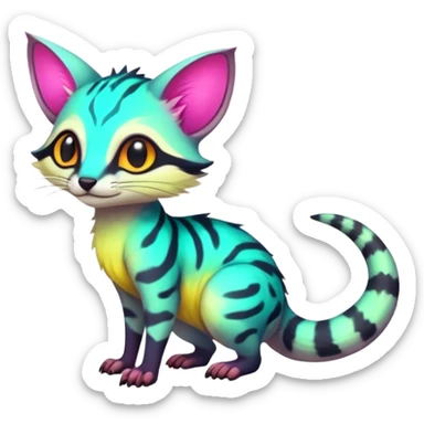  randomly colored colorful light cute lush neon-colored brightly colored Fakémon-Fionbri-Vernid-Genet-creature with markings (full body) sticker
