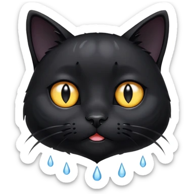 sad black cat with a tear, looking up sticker