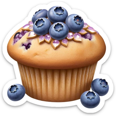 Lavender flower sprigs on a muffin with blueberries and sugar crystals without frosting  sticker