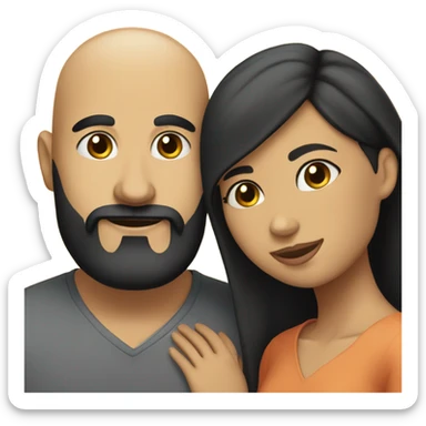 Bald man with black beard and girl with long black hair hug sticker