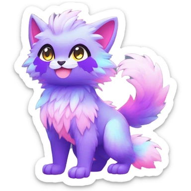 Anthro Fluffy Cool Cute Magical Elemental Shiny Colorful Neon Vibrant Colors Sparkle Kemono-style Chibi Fantasy-Animal-Fakémon-Pokémon-Hybrid Fur Sona Aesthetic Full Body sticker