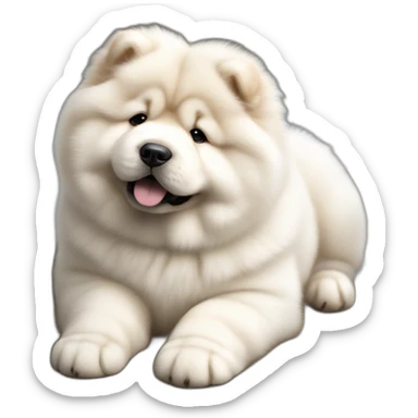 Chow chow white pup, young cute,furry shiny dog cute, realistic, young,sitting on floor, beautiful picture, 4k, 16k sticker