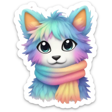 Edgy Kawaii cute gorgeous colorful sparkly bright light pastel gradient fantasy ethereal fluffy fursona animal creature with a cute scarf full body sticker