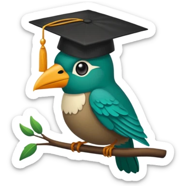 Un colibri con birrete de graduación y que el colibrí sea turquesa oscuro, que este se vea bastante realista  sticker