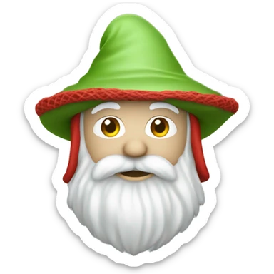 little gnome with white beard, white pointy hat, light green cloak and red fishing net emoji sticker