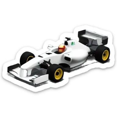 f1 car with some in it driving it  with race track sticker