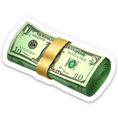 a single rolled US dollar bill, 3D style, no backgrou sticker