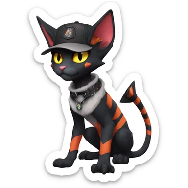 Cool Anthro Noivern-Litten-Sphynx-Pokémon with edgy stripes collar punk techwear cool Cap hat Full Body sticker