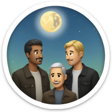 two white guys and a chicano looking at the moon sticker