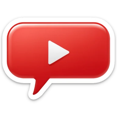 Minimal design featuring a red speech bubble that contains a white play button. On a white background, no text. Suggests intelligent conversation about video content. Clean, modern and tech-oriented sticker
