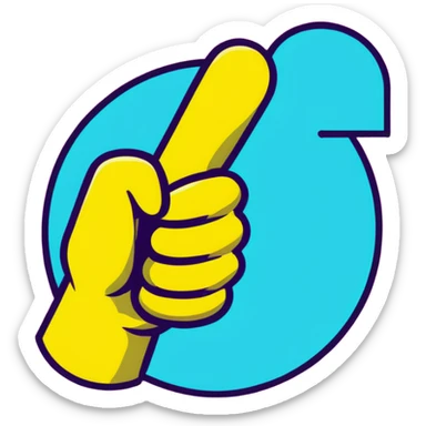 Minimalist sticker with white 'tt' letters on a black circle with cyan, magenta, and yellow dots below, thumbs up gesture with street style influence sticker