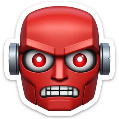 Create a pixel-grid robot face emotion displayed on a dark background composed of a strict 32×32 square grid. . Create emotion "Angry" sticker