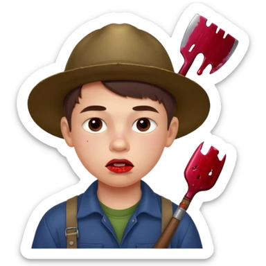 13 y/o Brian robeson at the beginning of Hatchet
determined, has hatchet, self-reliant, observant survivalist, berry juice on his lips, bug bites on cheeks, white boy, no bleeding or big cuts sticker