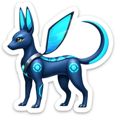 Shiny blue futuristic nebulae 4-legged Umbreon-Anubis-Salandit-Beedrill-fusion, full body sticker