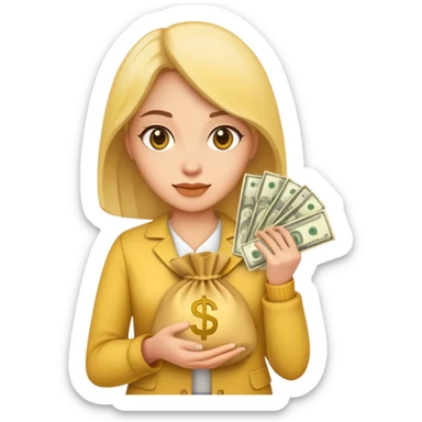 yellow woman holding money bags sticker