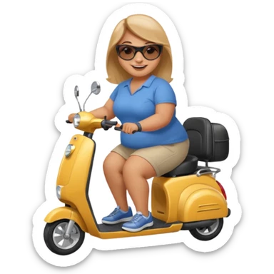 A plus sized woman on a mobility scooter sticker