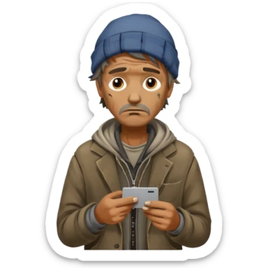 a homeless guy begging for money but with a card reader instead sticker