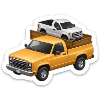 oversized pickup truck behind a small car sticker