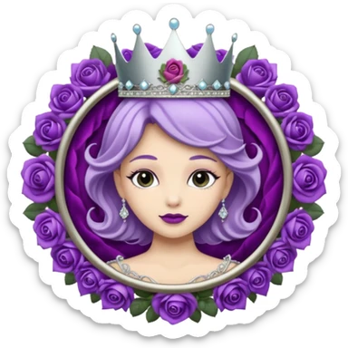 Purple rose flower, silver circle plaque, silver tiara sticker