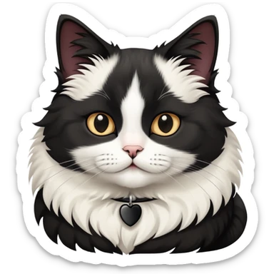 a fluffy flat face black n white cat with a black collar  sticker