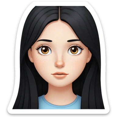 girl with long straight black hair, light makeup, and freckles sticker