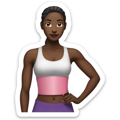 Dark skinned black woman in ponytail drinking smoothie in workout clothes sticker