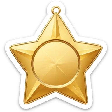 golden medal in star shape, central empty space, details in border, golden sticker