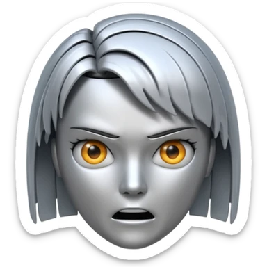 Robot emoji with angry facial expression, make it look comically robotic (closer to Robot than Human), it should have human-like hair, in a short tapered asymmetric bob shape sticker