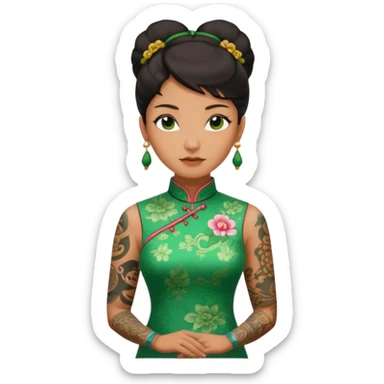 ancient woman with tatooed and green cheongsam sticker