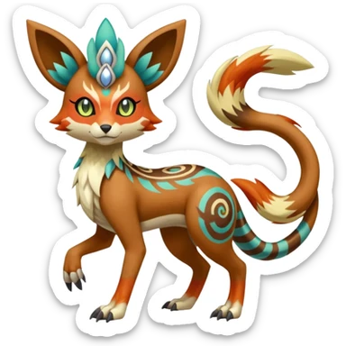Tribal Colorful Exotic Fionbri-Trico-Kalon-Falvie-Vernid-Meloetta-Pokémon-Fakémon-Digimon-Spectrobe-hybrid-fusion, full body sticker